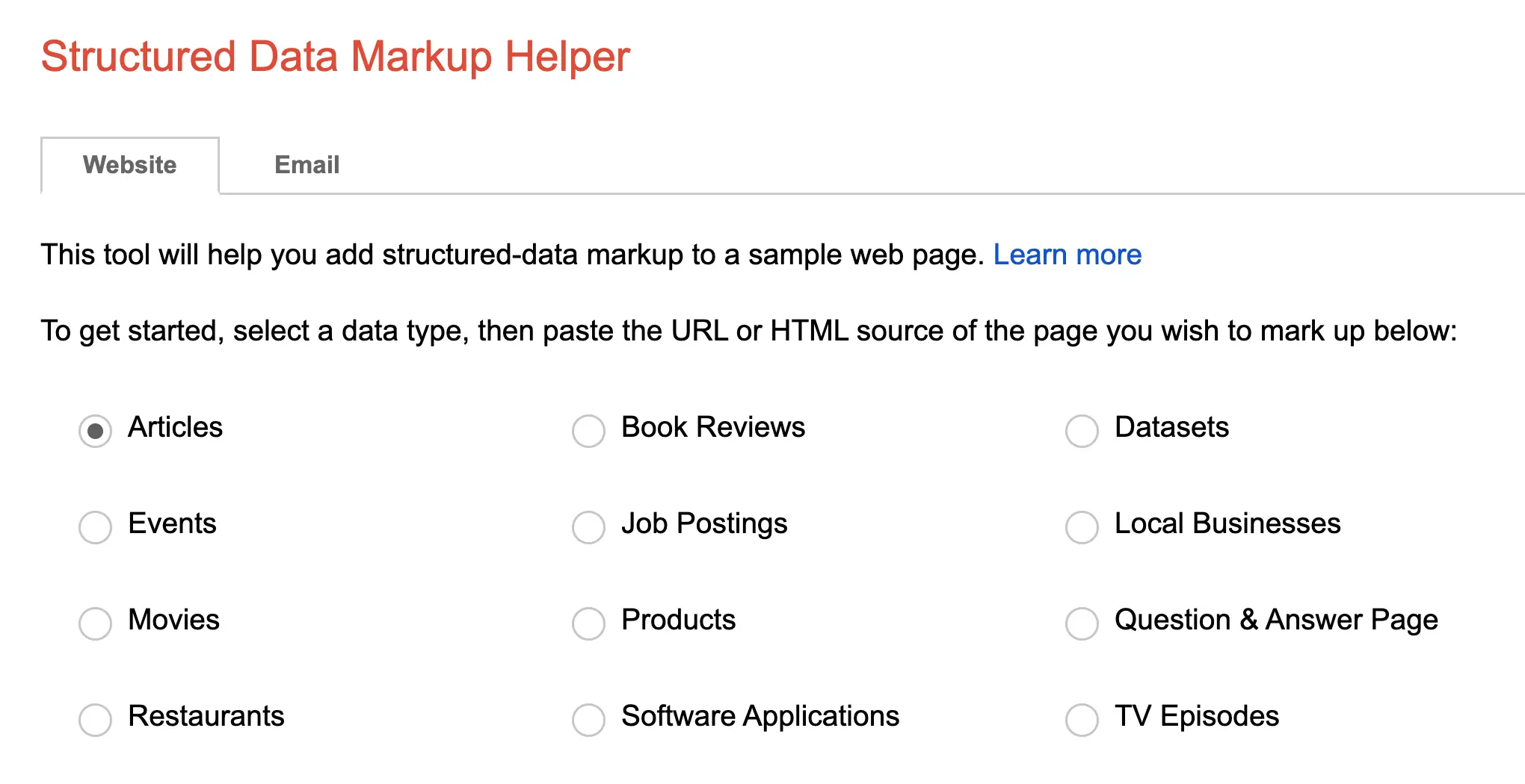 Structured Data Markup Helper