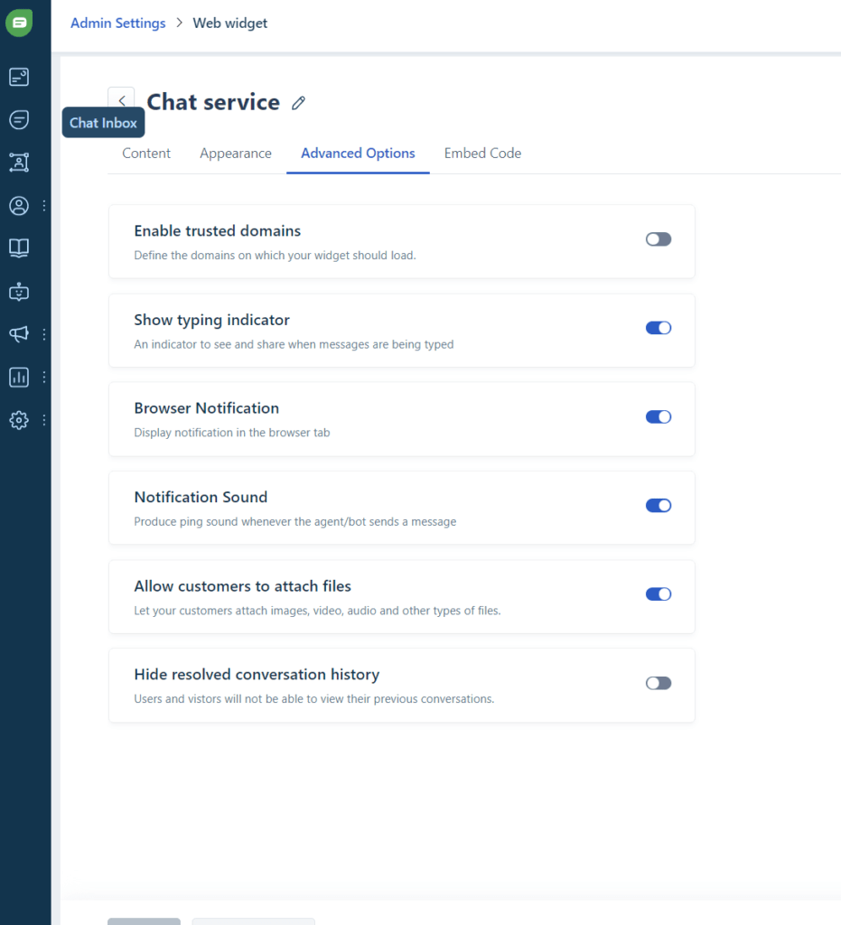 FreshChat Web Widget Settings