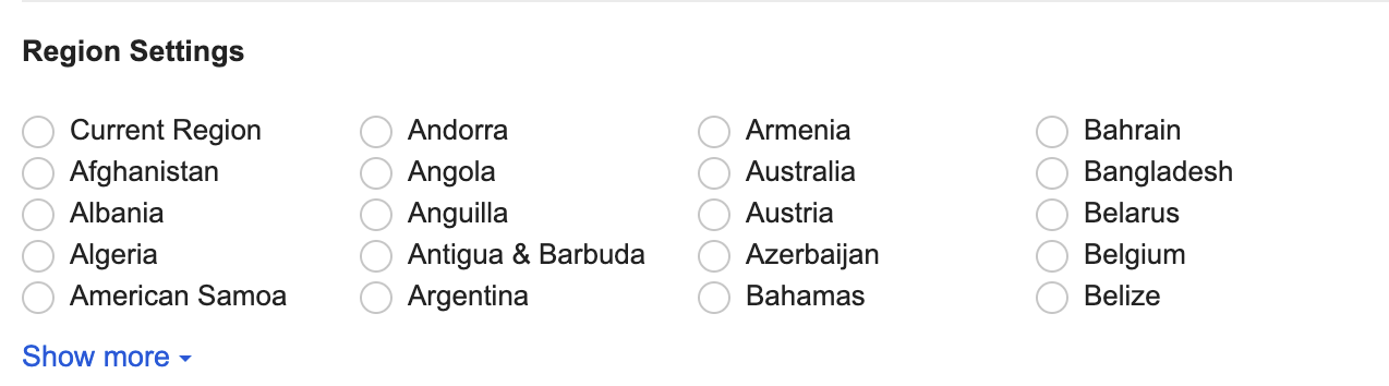 Google Region Settings.