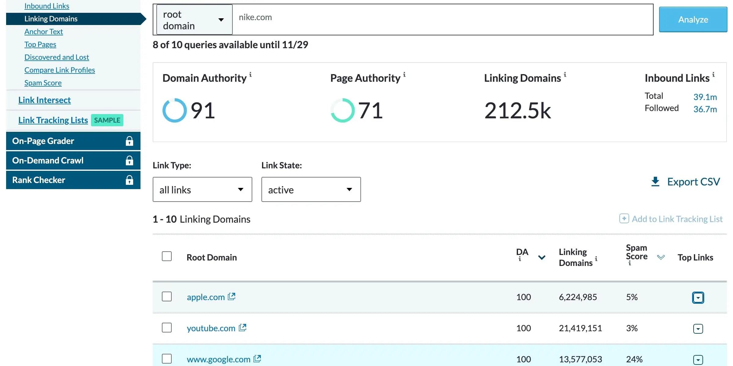 Moz Link Explorer