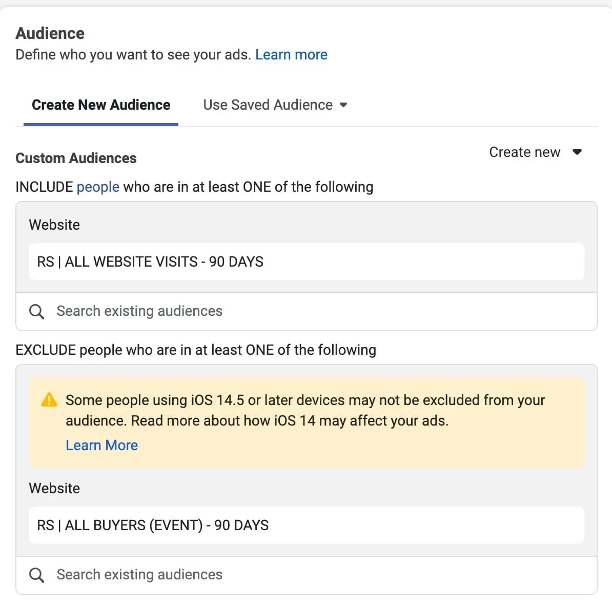 Facebook Retargeting Audiene Setup