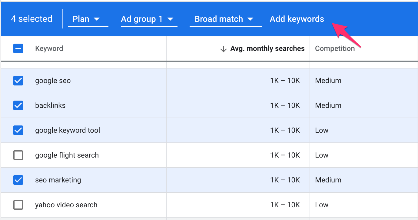 Add Keywords to Plan