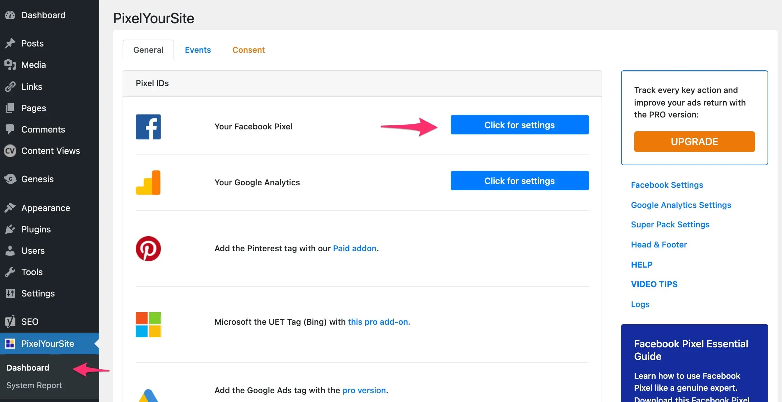 Facebook Pixel Settings