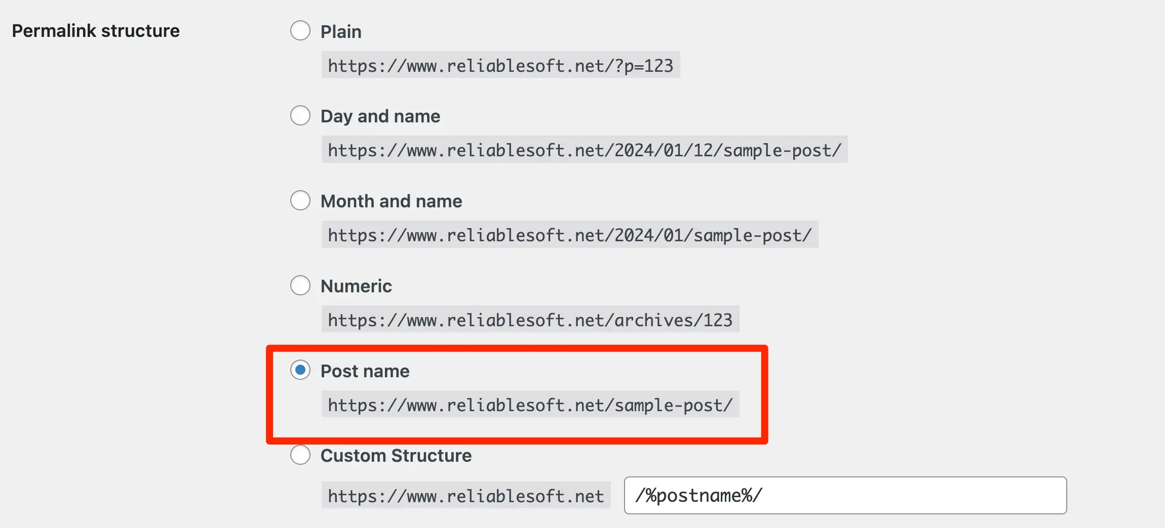 WordPress URL Structure Settings