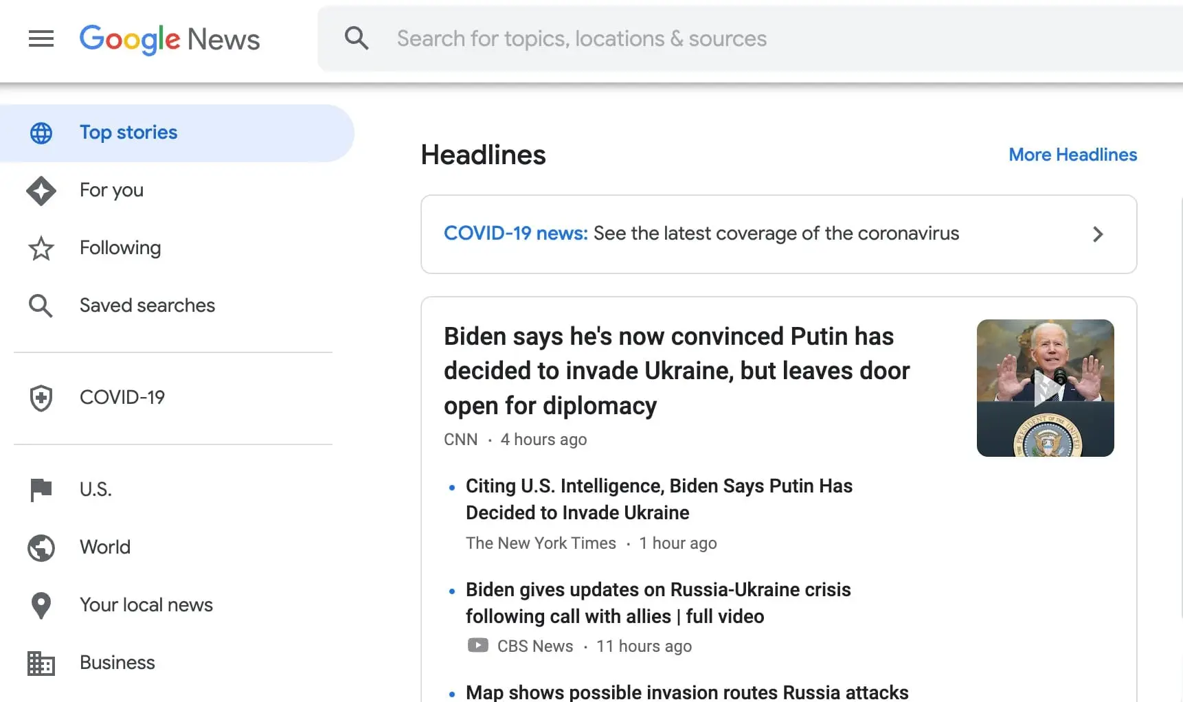 Google News Trending Stories.