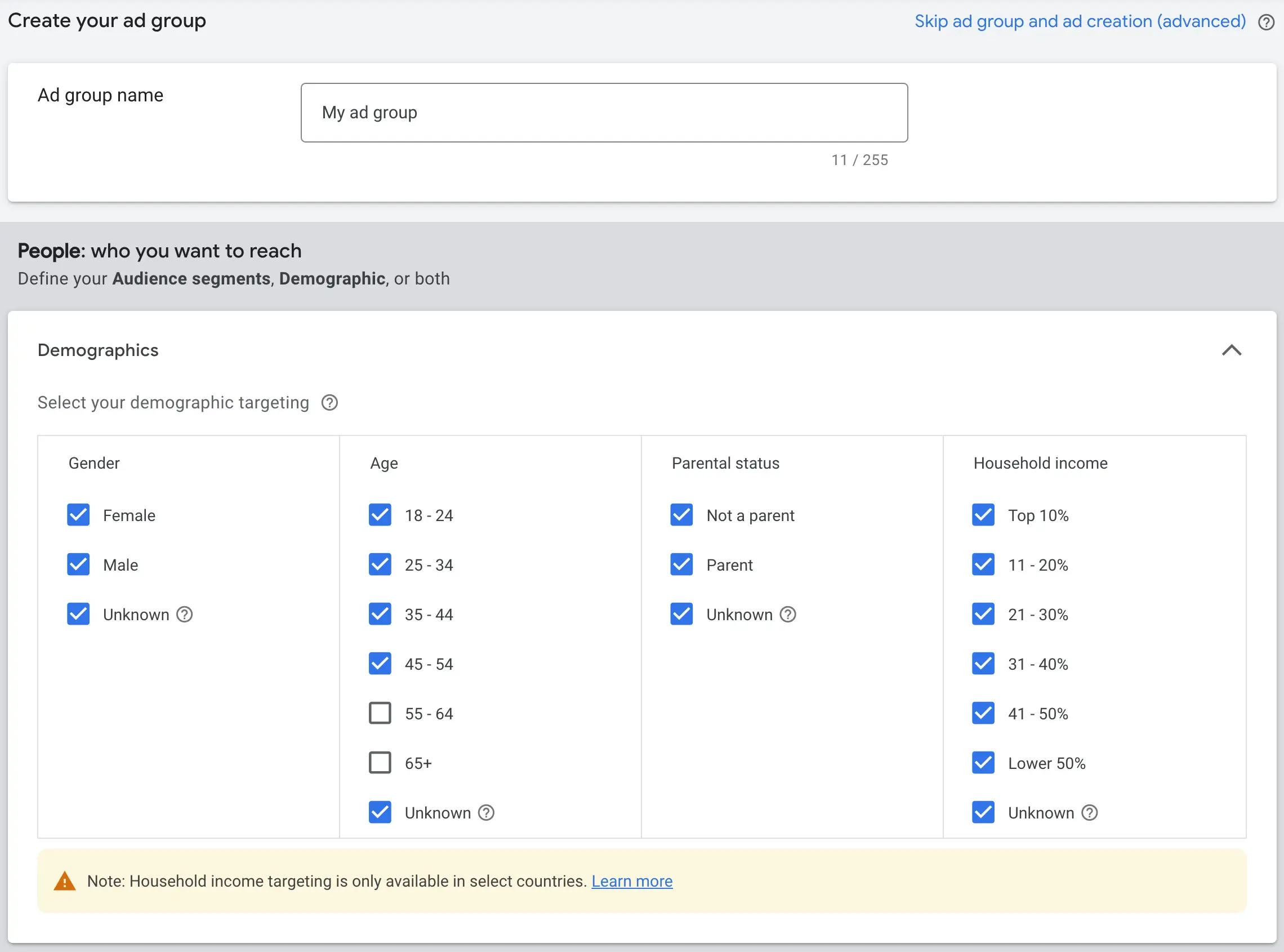 Demographics Settings