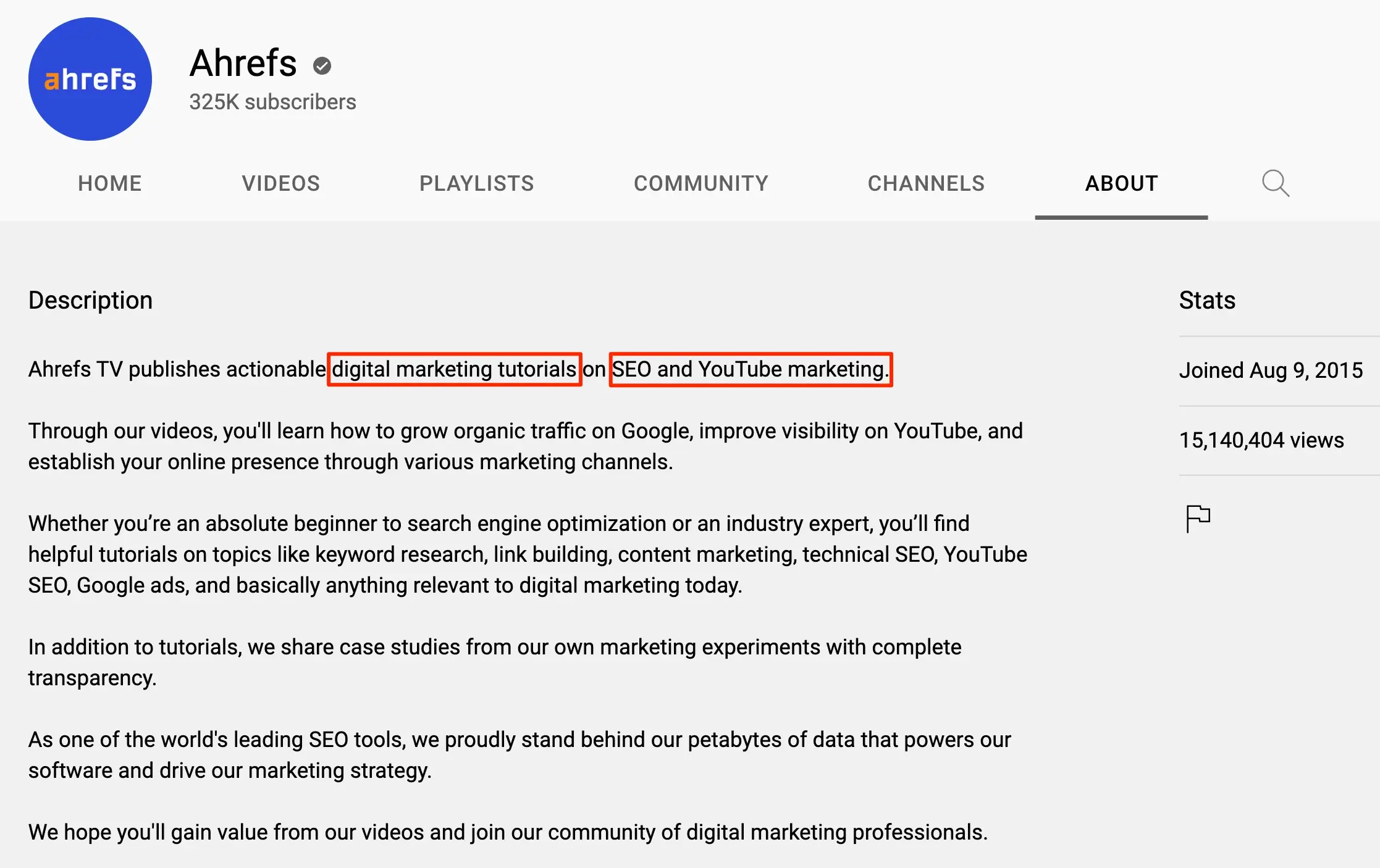 Channel Description SEO Example